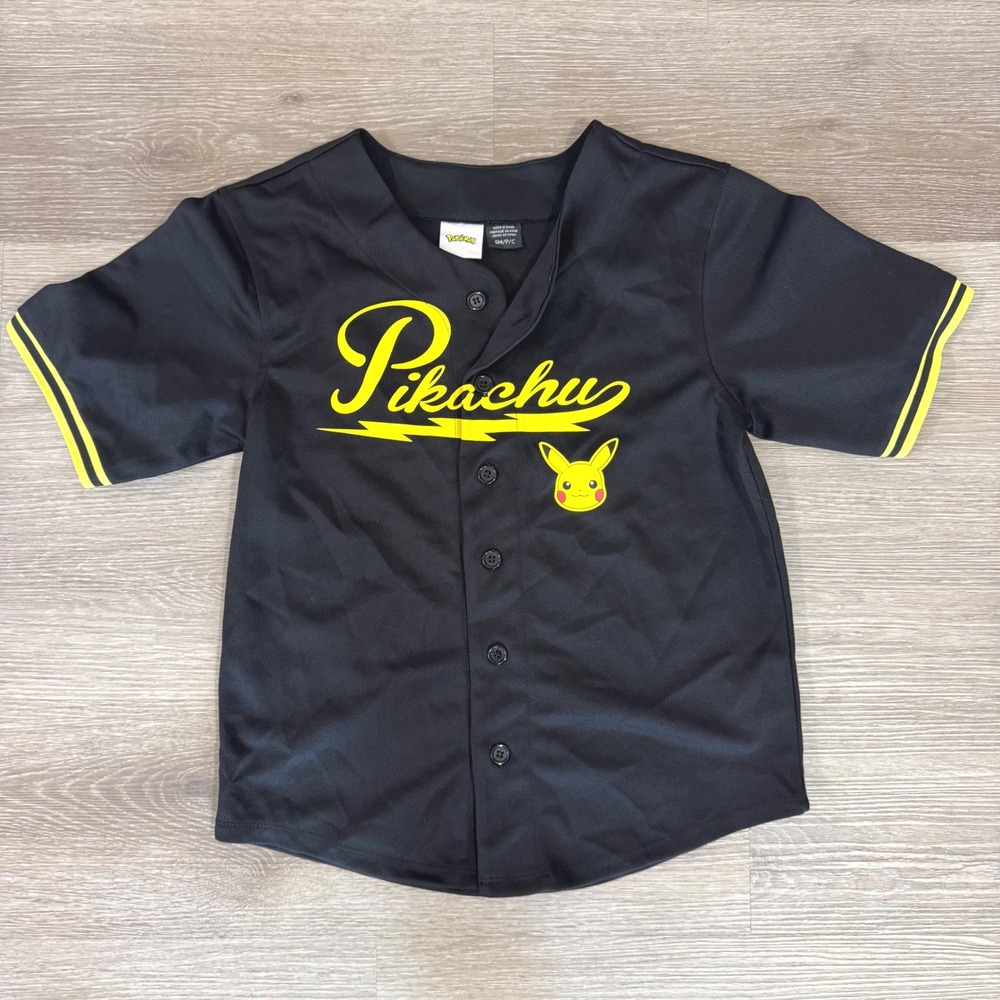 Pokemon Baseball Jersey Unisex Small Black Pikachu 025 Graphic Button Up Shirt